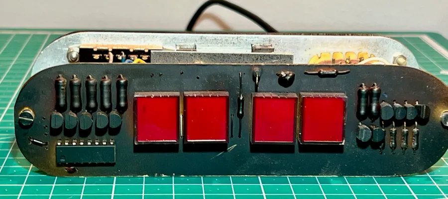Click to view full size - The main components for the clock are all on this single PCB. It's been sprayed black to prevent them showing through the acrylic front